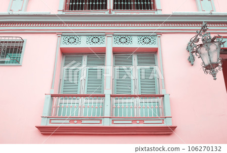 Street view of a colorful building facade, architecture background, Guayaquil, Ecuador. 106270132
