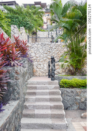 Stone wall and stairs in the city of Guayaquil, Ecuador. 106270134