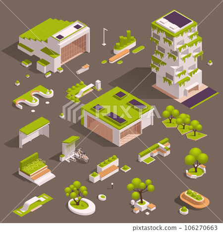 Urban City Green Spaces Eco Design Isometric Icon Set 106270663