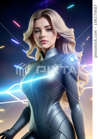 Beautiful woman astronaut in modern spacesuit Beautiful woman astronaut in modern spacesuit 106270687