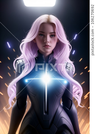 Beautiful woman astronaut in modern spacesuit Beautiful woman astronaut in modern spacesuit 106270692