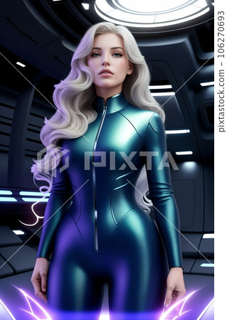 Beautiful woman astronaut in modern spacesuit Beautiful woman astronaut in modern spacesuit 106270693