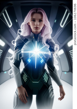 Beautiful woman astronaut in modern spacesuit Beautiful woman astronaut in modern spacesuit 106270696