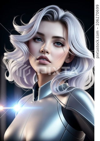 Beautiful woman astronaut in modern spacesuit 106270699