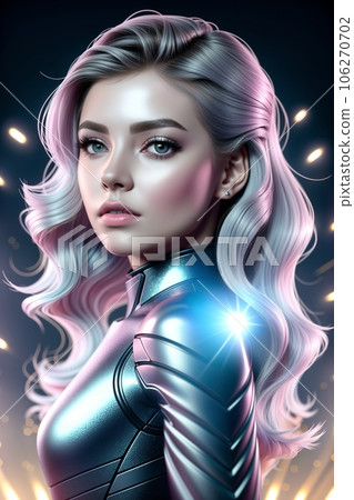 Beautiful woman astronaut in modern spacesuit 106270702