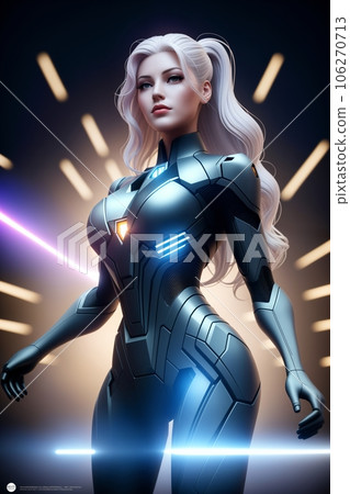 Beautiful woman astronaut in modern spacesuit 106270713