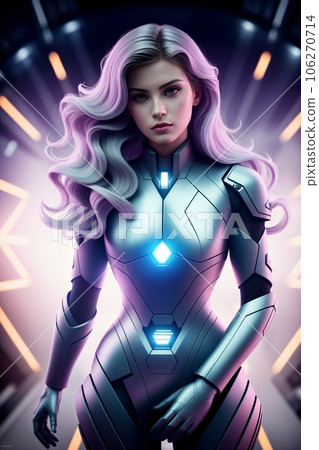 Beautiful woman astronaut in modern spacesuit Beautiful woman astronaut in modern spacesuit 106270714