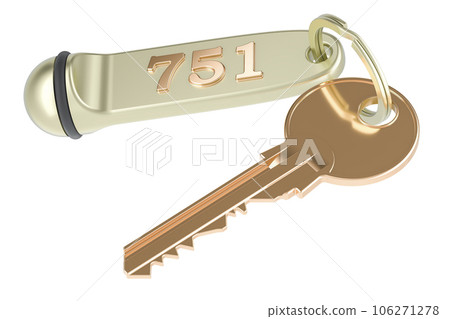 Hotel key, closeup. 3D rendering 106271278