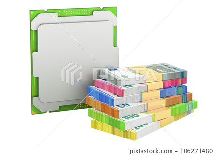 CPU with euro packs. 3D rendering CPU with euro packs. 3D rendering 106271480
