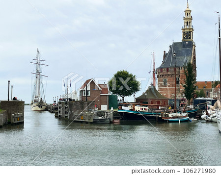 Hoorn, Netherlands. august, 22, 2023. The old port with the locks of Hoorn. 106271980