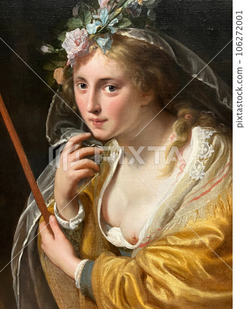 Amsterdam, Netherlands. August 11, 2023. Close up of the persons in old oil paintings. Amsterdam, Netherlands. August 11, 2023. Close up of the persons in old oil paintings. 106272001