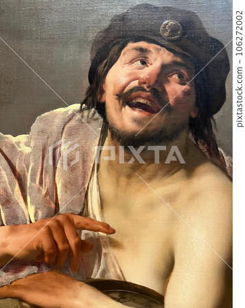 Amsterdam, Netherlands. August 11, 2023. Close up of the persons in old oil paintings. Amsterdam, Netherlands. August 11, 2023. Close up of the persons in old oil paintings. 106272002
