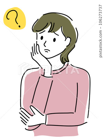 Simple line drawing illustration of a worried woman 106273737