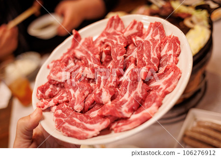 raw lamb on a plate raw lamb on a plate 106276912