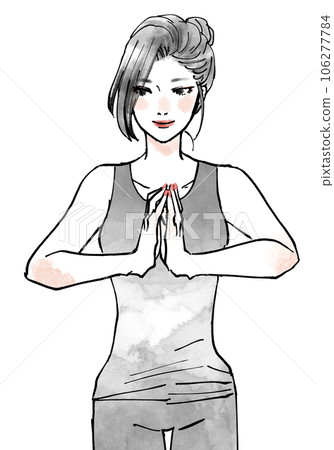 A woman doing yoga in a gassho pose A woman doing yoga in a gassho pose 106277784