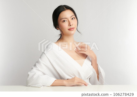 Beautiful young asian woman with clean fresh skin on white background, Face care, Facial treatment, Cosmetology, beauty and spa, Asian women portrait. 106278429