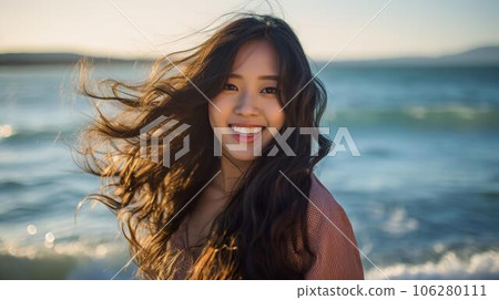 一位來到夏日大海/海灘的亞洲女性(生成人工智能) 一位來到夏日大海/海灘的亞洲女性(生成人工智能) 106280111