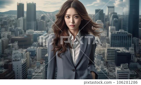在大城市工作的女商人/職業女性（生成人工智能） 106281286