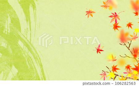 Autumn leaves and green background material Brush stroke Japanese image 106282563