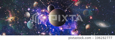 star particle motion on black background, starlight nebula in galaxy at universe Space background. This image furnished by NASA 106282777