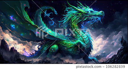 Fantastic green dragon. Symbol of the year 2024. Fantastic green dragon. Symbol of the year 2024. 106282839