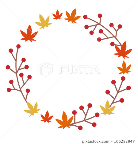 Vector illustration of a frame of autumn leaves and red fruits Vector illustration of a frame of autumn leaves and red fruits 106282947