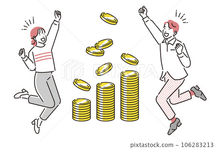 男人女人和金錢微笑跳躍的形象 男人女人和金錢微笑跳躍的形象 106283213