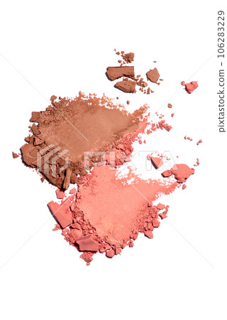 Smears of broken eye shadow isolated on white background. 106283229