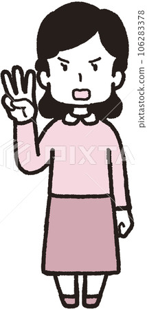 右手三個手指的憤怒女人的全身插圖 106283378