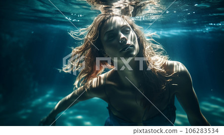 一個像美人魚一樣的女人在水中游泳(生成人工智能) 一個像美人魚一樣的女人在水中游泳(生成人工智能) 106283534