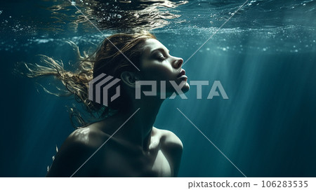 一個像美人魚一樣的女人在水中游泳(生成人工智能) 一個像美人魚一樣的女人在水中游泳(生成人工智能) 106283535