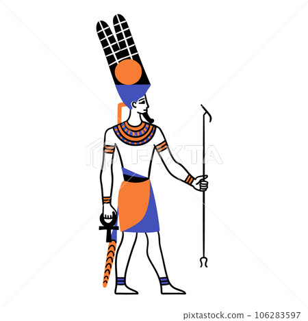 Cartoon Color Character Egyptian God Amun Egypt Myth Concept Flat Design Style. Vector illustration of Ancient Mythology Personage or Sculpture Cartoon Color Character Egyptian God Amun Egypt Myth Concept Flat Design Style. Vector illustration of Ancient Mythology Personage or Sculpture 106283597