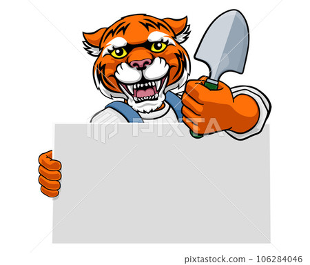 Gardener Tool Tiger Cartoon Handyman Mascot 106284046