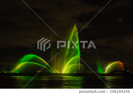 Lake Biwa Flower Fountain illuminated at night Lake Biwa Flower Fountain illuminated at night 106284248