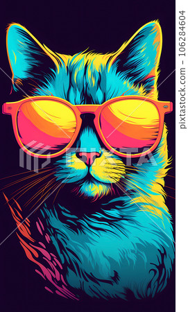 手绘卡通戴着墨镜的猫插画 106284604