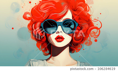 手绘卡通戴着墨镜的女人插画 106284619