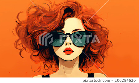 手绘卡通戴着墨镜的女人插画 106284620
