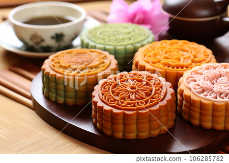 Colorful traditional Chinese mid autumn mooncake festival. Mid-Autumn Festival concep 106285782