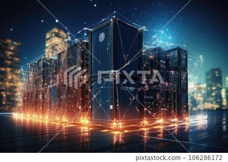 Business logistics and transportation concept of a container cargo background. Generative AI Business logistics and transportation concept of a container cargo background. Generative AI 106286172