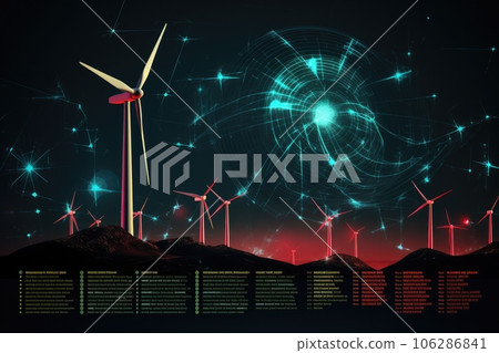 Wind turbines Infographic concept. renewable energy background with green energy. Generative AI 106286841