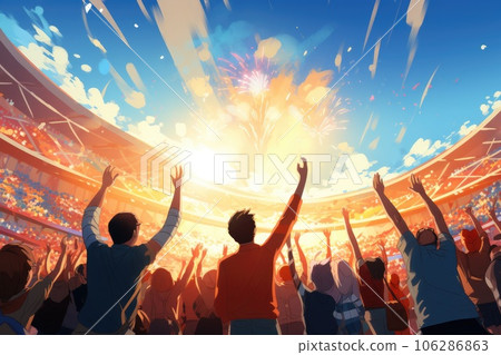Sport fans cheer and celebrating a winning tournament in stadium. Generative AI Sport fans cheer and celebrating a winning tournament in stadium. Generative AI 106286863