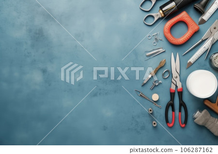 Top view operation tool, surgeon, surgery, health care concept. copy space. Generative AI 106287162