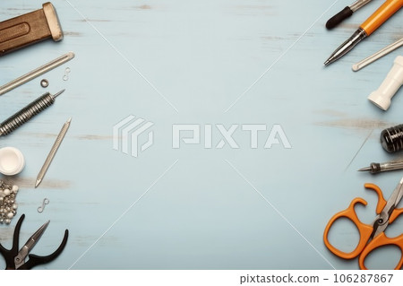 Top view operation tool, surgeon, surgery, health care concept. copy space. Generative AI 106287867