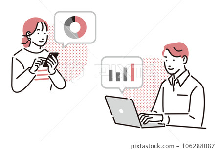 Men and women who do new NISA on smartphones and personal computers Men and women who do new NISA on smartphones and personal computers 106288087