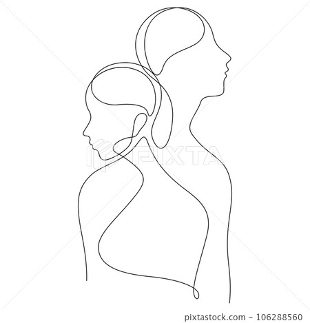 couple one line complexity and diversity concept thin line illustration 106288560