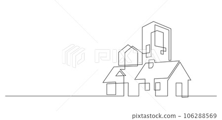 continuous line drawing of housing estate building single line 106288569