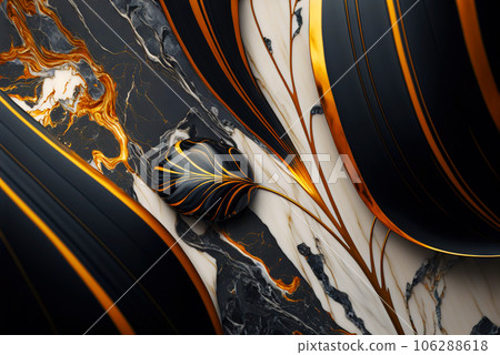 Black white marble with golden veins background. Generative AI Black white marble with golden veins background. Generative AI 106288618
