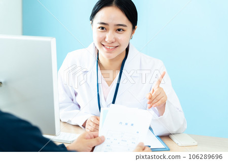 Female pharmacist giving medication guidance Female pharmacist giving medication guidance 106289696