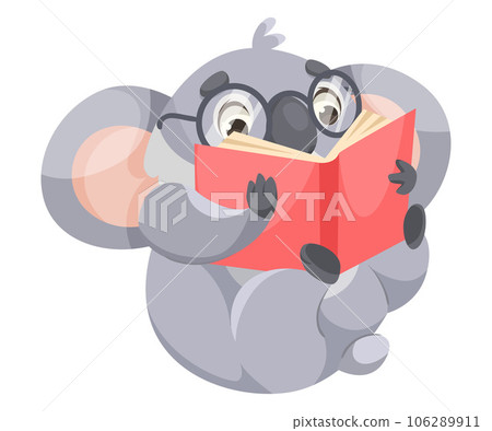 Cheerful Koala Animal with Large Ears and Pretty Snout Reading Book Vector Illustration 106289911