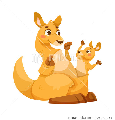 Cheerful Kangaroo Character and Australian Marsupial Animal Vector Illustration. Cheerful Kangaroo Character and Australian Marsupial Animal Vector Illustration. 106289934